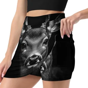 Portrait of A Deer Women's Mini Tennis Skirt with Shorts Underneath Athletic Workout Cute Skorts