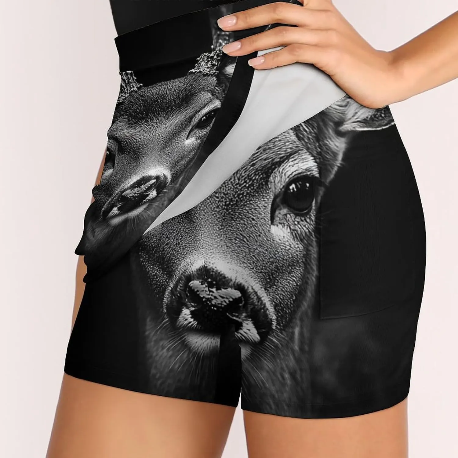 Portrait of A Deer Women's Mini Tennis Skirt with Shorts Underneath Athletic Workout Cute Skorts