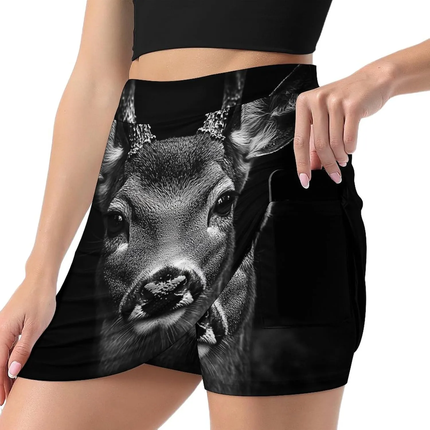 Portrait of A Deer Women's Mini Tennis Skirt with Shorts Underneath Athletic Workout Cute Skorts