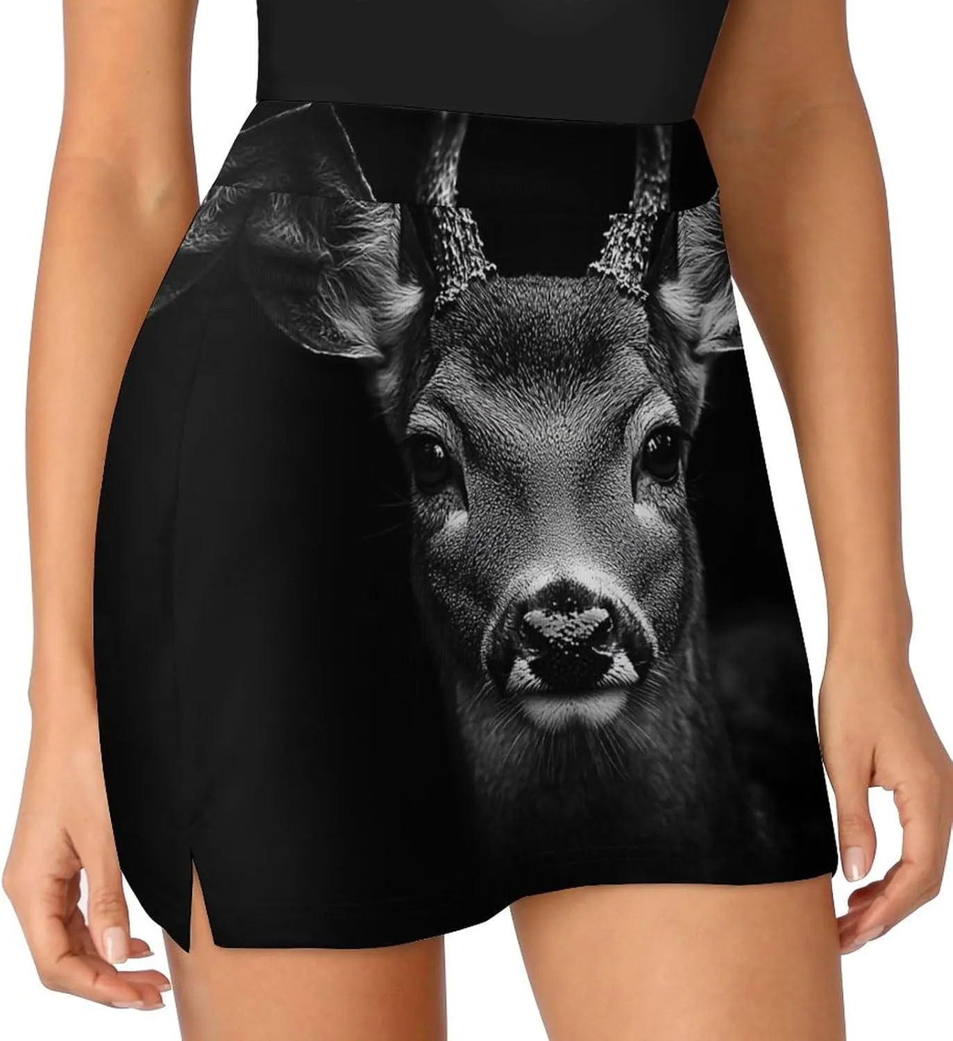 Portrait of A Deer Women's Mini Tennis Skirt with Shorts Underneath Athletic Workout Cute Skorts