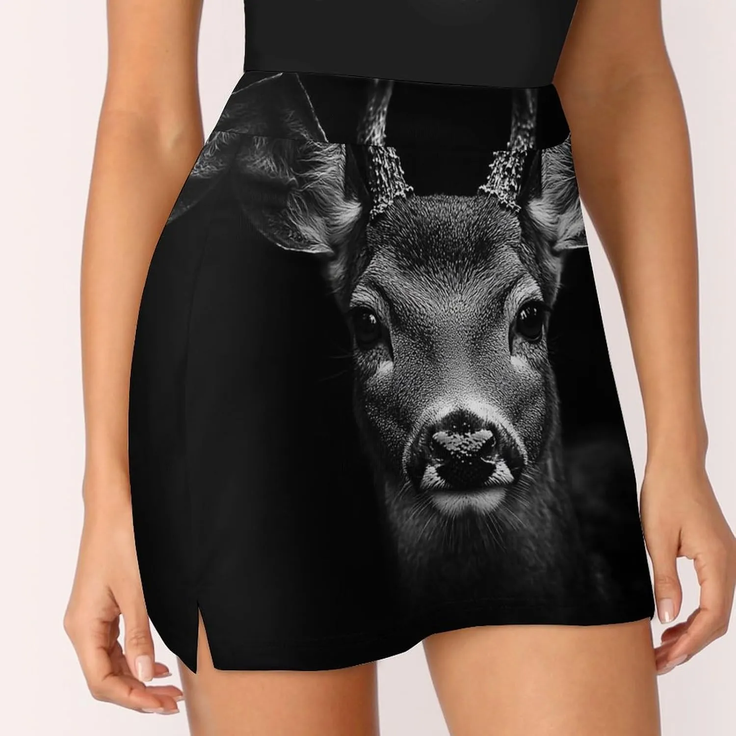 Portrait of A Deer Women's Mini Tennis Skirt with Shorts Underneath Athletic Workout Cute Skorts