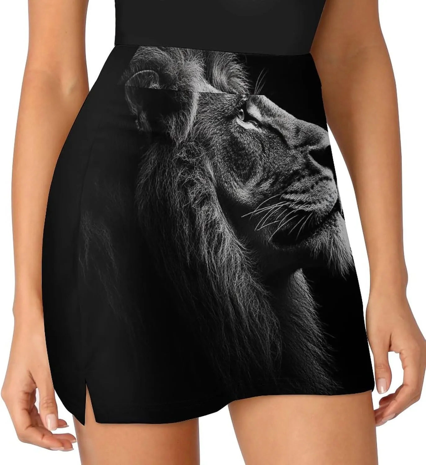 Portrait of A Lions Head Women's Mini Tennis Skirt with Shorts Underneath Athletic Workout Cute Skorts