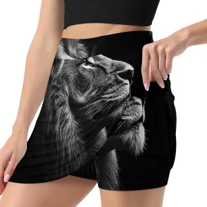 Portrait of A Lions Head Women's Mini Tennis Skirt with Shorts Underneath Athletic Workout Cute Skorts