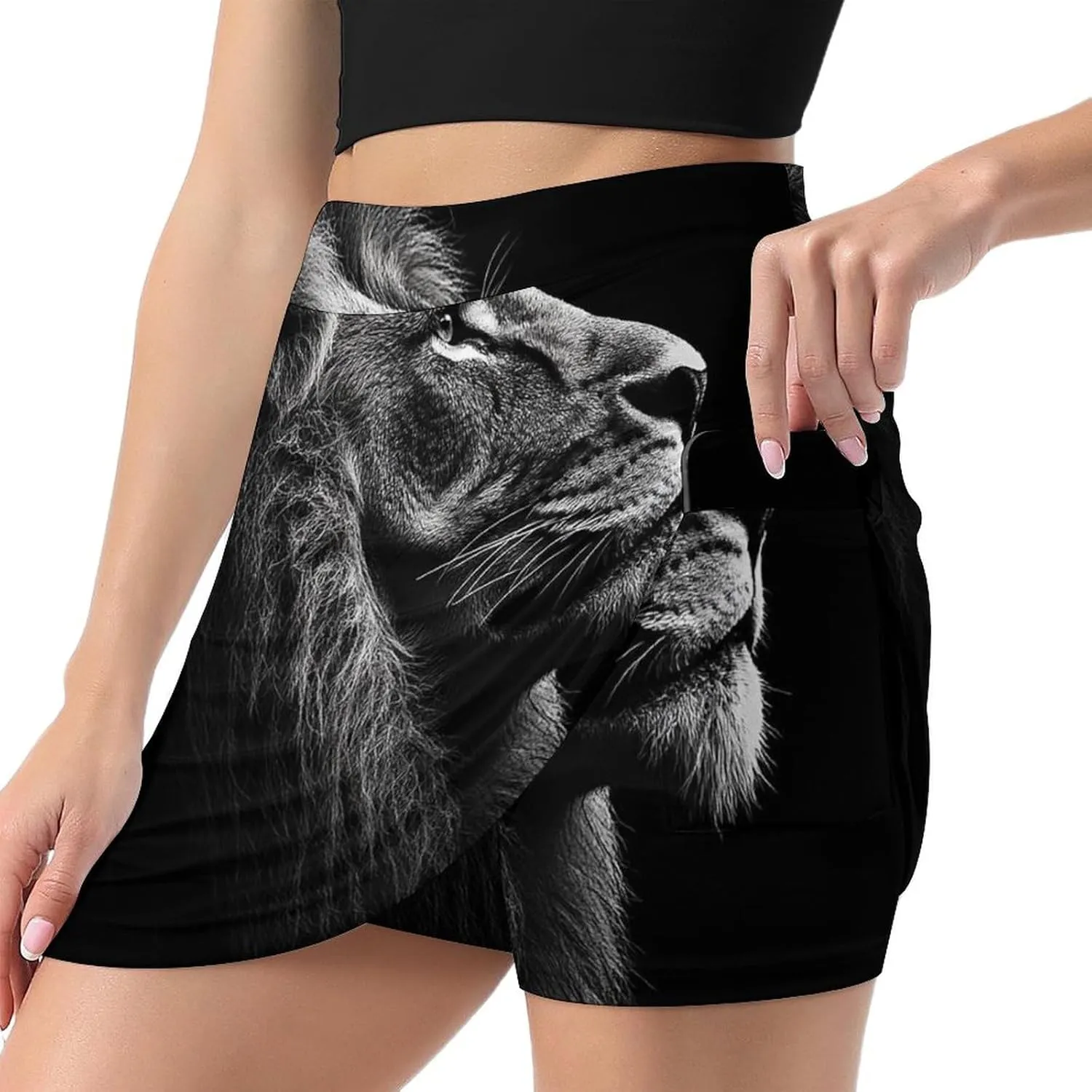 Portrait of A Lions Head Women's Mini Tennis Skirt with Shorts Underneath Athletic Workout Cute Skorts