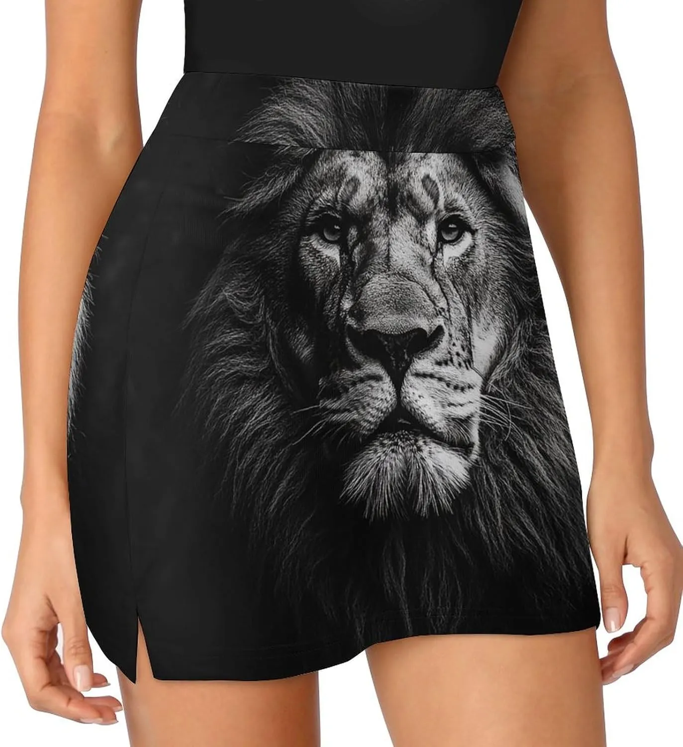 Portrait of Lion Women's Mini Tennis Skirt with Shorts Underneath Athletic Workout Cute Skorts