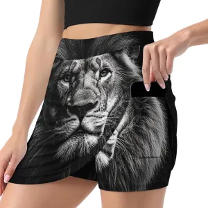 Portrait of Lion Women's Mini Tennis Skirt with Shorts Underneath Athletic Workout Cute Skorts