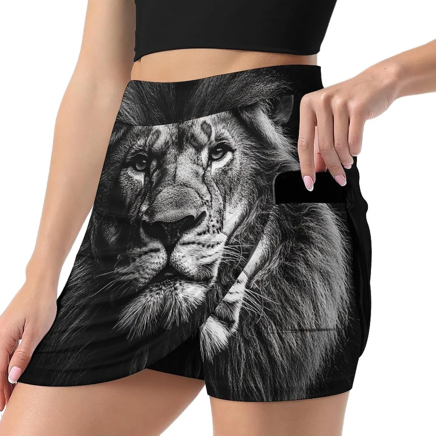 Portrait of Lion Women's Mini Tennis Skirt with Shorts Underneath Athletic Workout Cute Skorts
