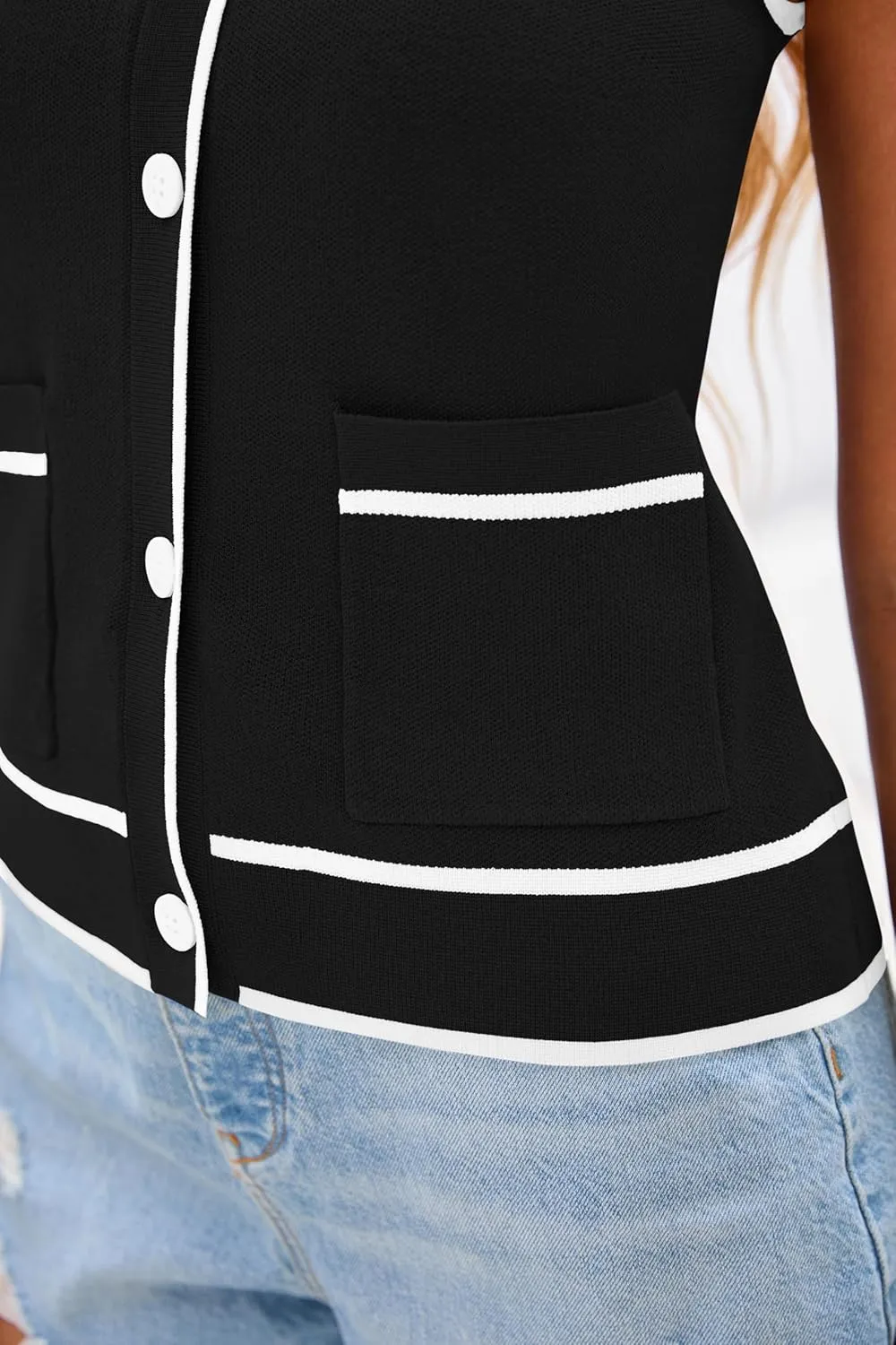 PRETTYGARDEN Vest For Women 2025 Summer Casual Button Down Color Block Sweater Vest Ribbed Knit Tank Tops With Pockets