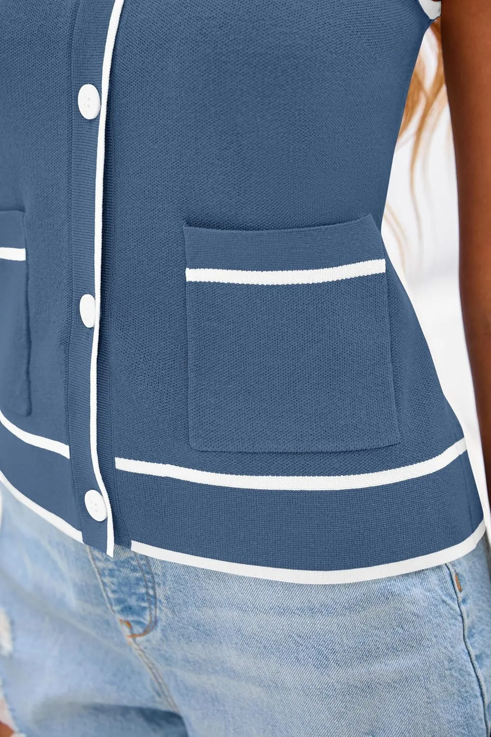 PRETTYGARDEN Vest For Women 2025 Summer Casual Button Down Color Block Sweater Vest Ribbed Knit Tank Tops With Pockets