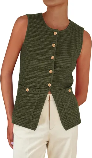 PRETTYGARDEN Women's Knit Sweater Vest 2025 Summer Sleeveless Button Down Tank Tops Trendy Business Casual Outfits