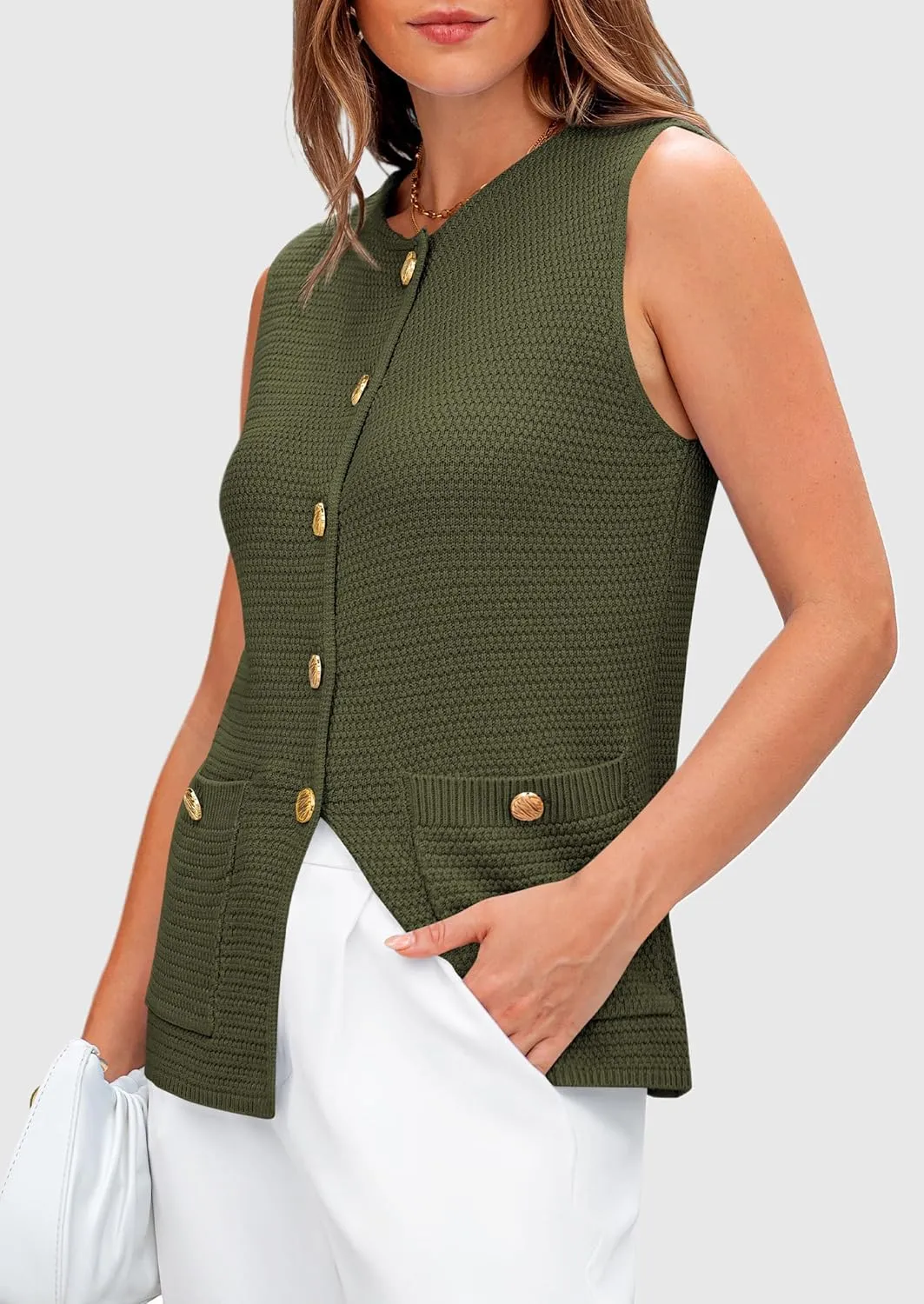 PRETTYGARDEN Women's Knit Sweater Vest 2025 Summer Sleeveless Button Down Tank Tops Trendy Business Casual Outfits