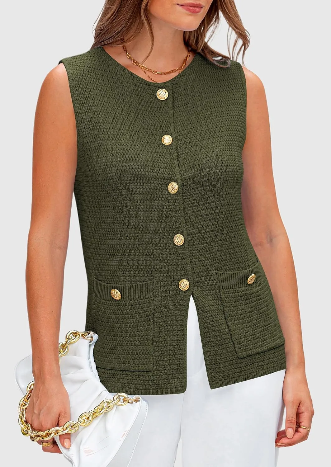 PRETTYGARDEN Women's Knit Sweater Vest 2025 Summer Sleeveless Button Down Tank Tops Trendy Business Casual Outfits