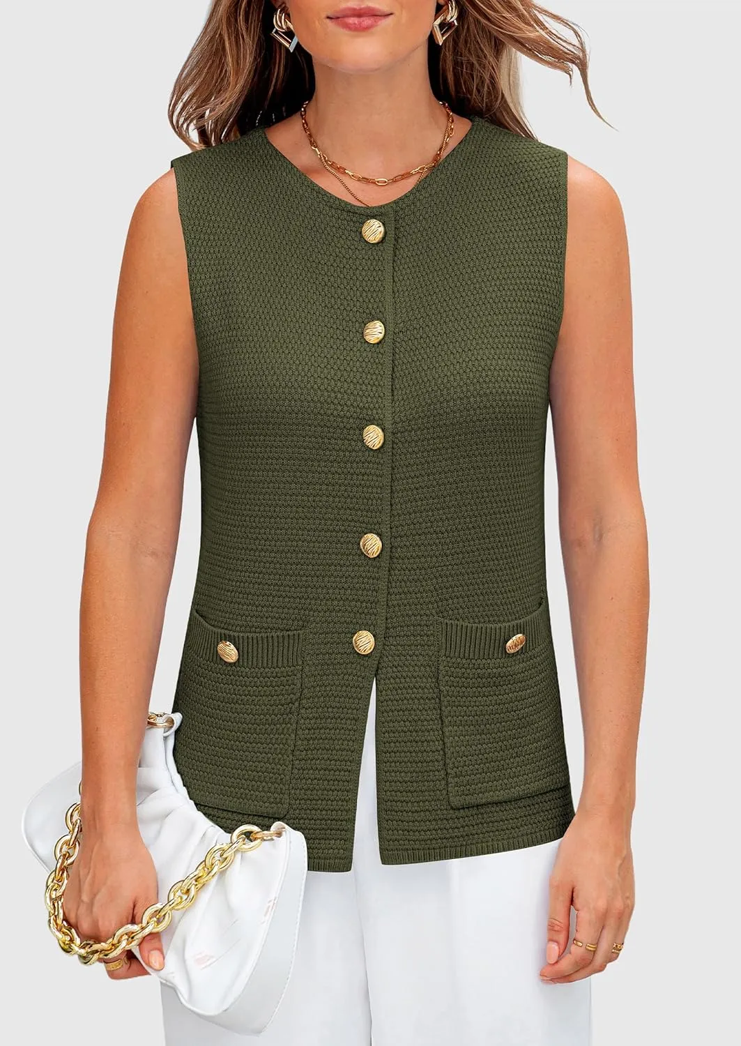 PRETTYGARDEN Women's Knit Sweater Vest 2025 Summer Sleeveless Button Down Tank Tops Trendy Business Casual Outfits