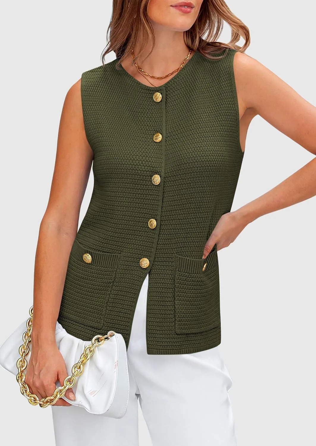 PRETTYGARDEN Women's Knit Sweater Vest 2025 Summer Sleeveless Button Down Tank Tops Trendy Business Casual Outfits