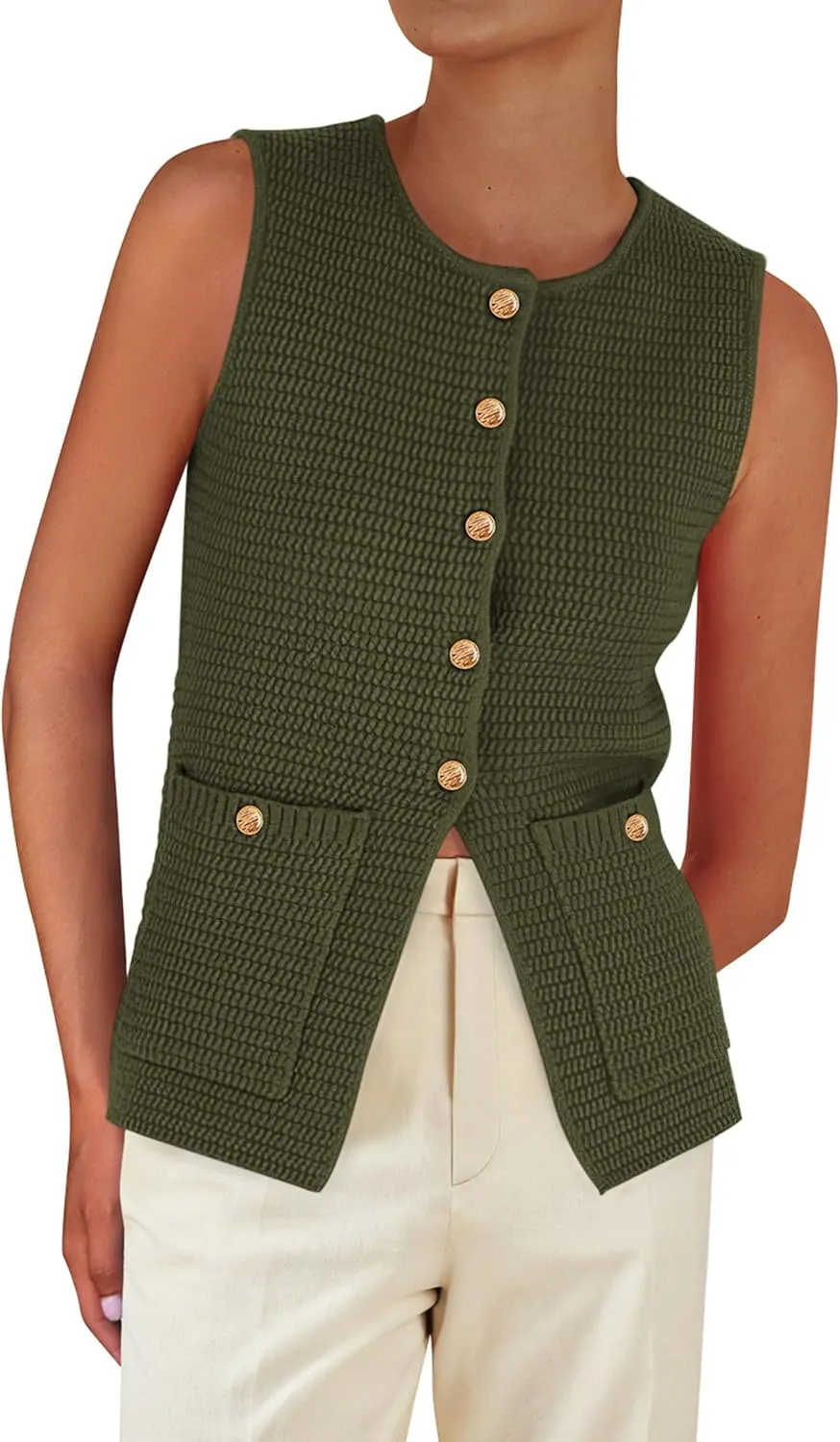 PRETTYGARDEN Women's Knit Sweater Vest 2025 Summer Sleeveless Button Down Tank Tops Trendy Business Casual Outfits