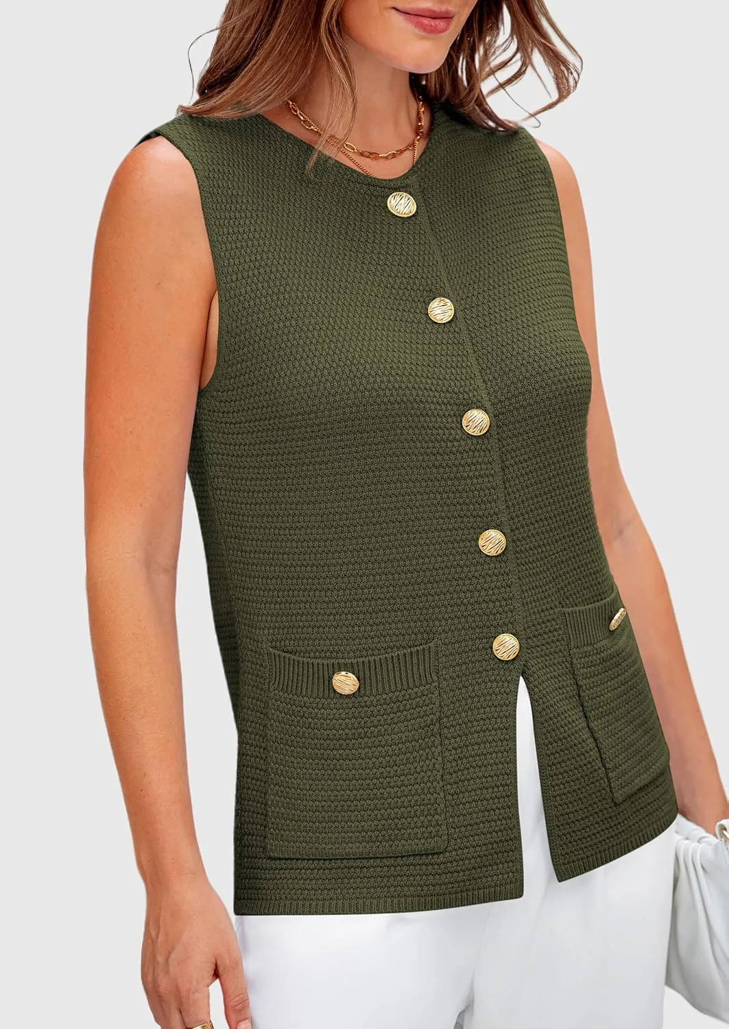 PRETTYGARDEN Women's Knit Sweater Vest 2025 Summer Sleeveless Button Down Tank Tops Trendy Business Casual Outfits