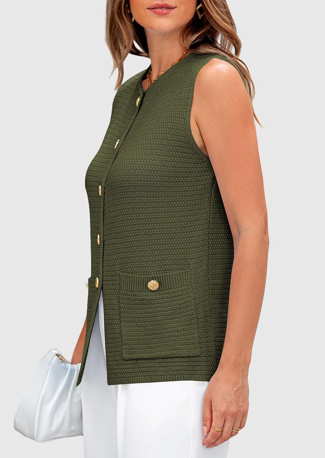 PRETTYGARDEN Women's Knit Sweater Vest 2025 Summer Sleeveless Button Down Tank Tops Trendy Business Casual Outfits