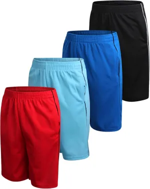 Pro Athlete Boys Basketball Shorts - 4 Pack Mesh Athletic Shorts for Boys - Gym Shorts for Basketball, Running and Daily Play