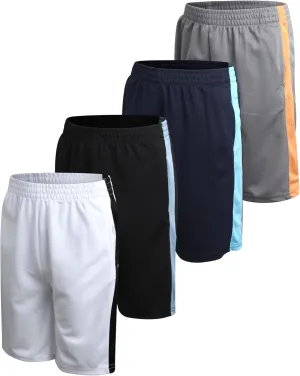 Pro Athlete Boys Basketball Shorts - 4 Pack Mesh Athletic Shorts for Boys - Gym Shorts for Basketball, Running and Daily Play