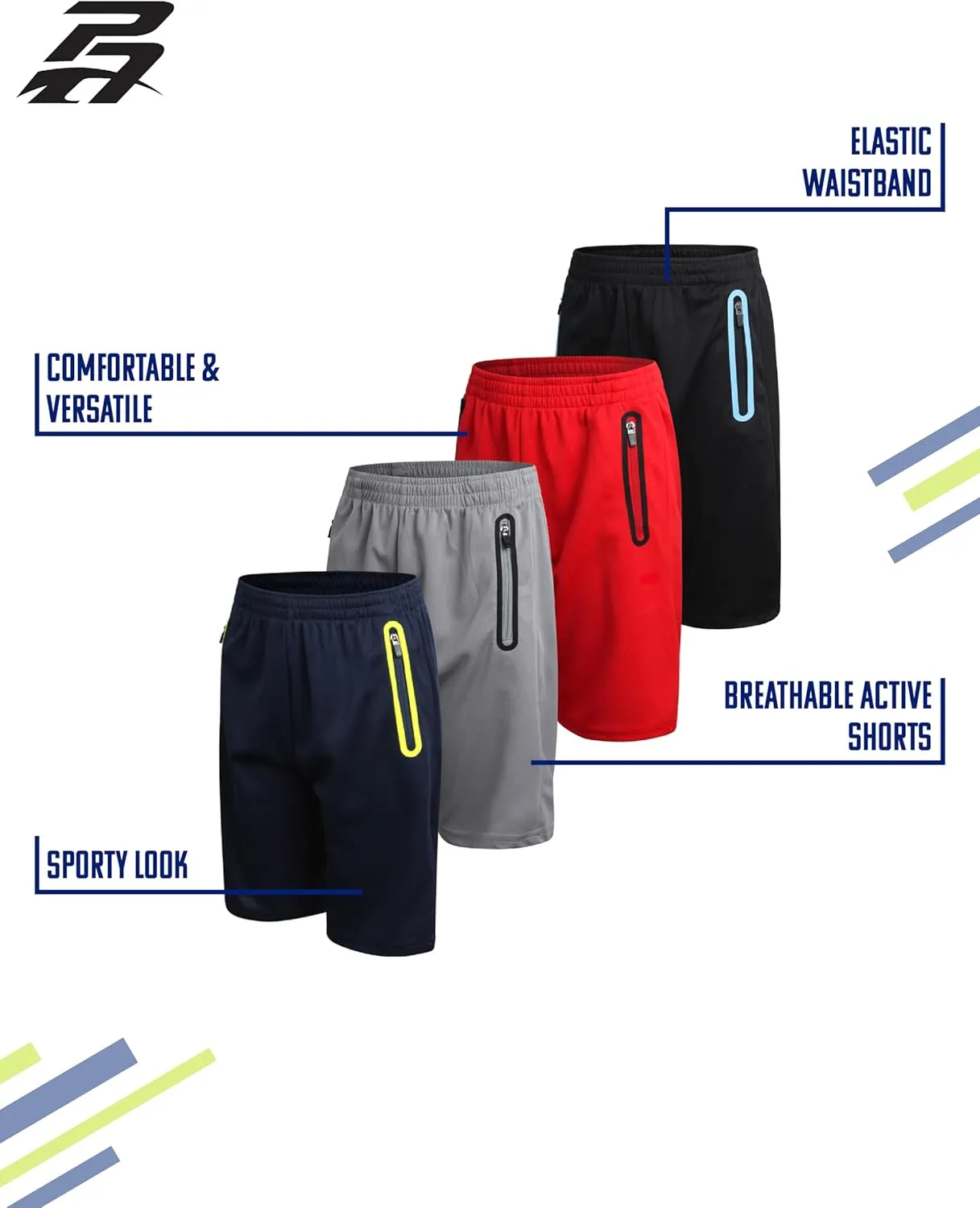 Pro Athlete Boys Basketball Shorts - 4 Pack Mesh Athletic Shorts for Boys - Gym Shorts for Basketball, Running and Daily Play