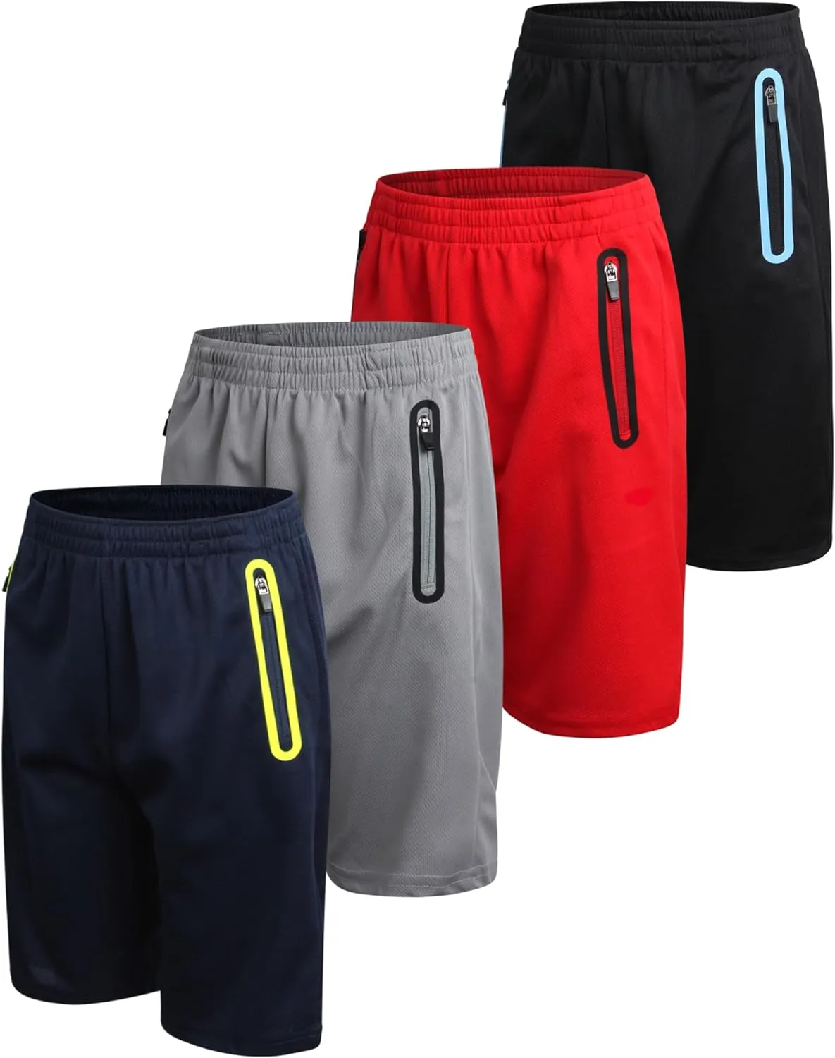 Pro Athlete Boys Basketball Shorts - 4 Pack Mesh Athletic Shorts for Boys - Gym Shorts for Basketball, Running and Daily Play