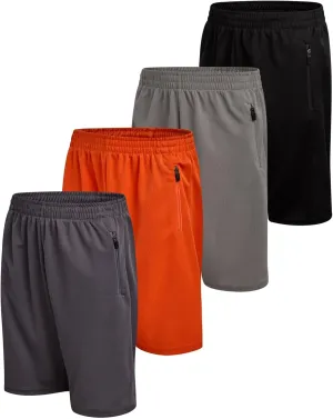Pro Athlete Boys Basketball Shorts - 4 Pack Mesh Athletic Shorts for Boys - Gym Shorts for Basketball, Running and Daily Play