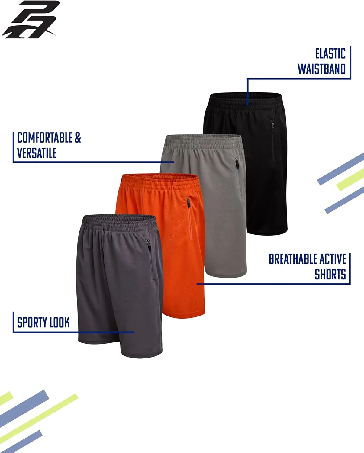 Pro Athlete Boys Basketball Shorts - 4 Pack Mesh Athletic Shorts for Boys - Gym Shorts for Basketball, Running and Daily Play