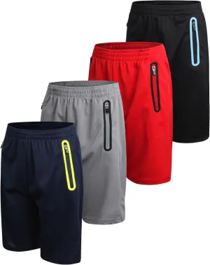 Pro Athlete Boys Basketball Shorts - 4 Pack Mesh Athletic Shorts for Boys - Gym Shorts for Basketball, Running and Daily Play