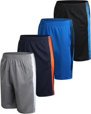 Pro Athlete Boys Basketball Shorts - 4 Pack Mesh Athletic Shorts for Boys - Gym Shorts for Basketball, Running and Daily Play