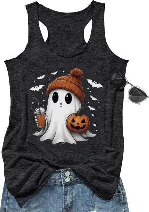 Problem Solved Halloween Tank Tops for Women Bloody Splatter Graphic Shirts Halloween Casual Racerback Tops