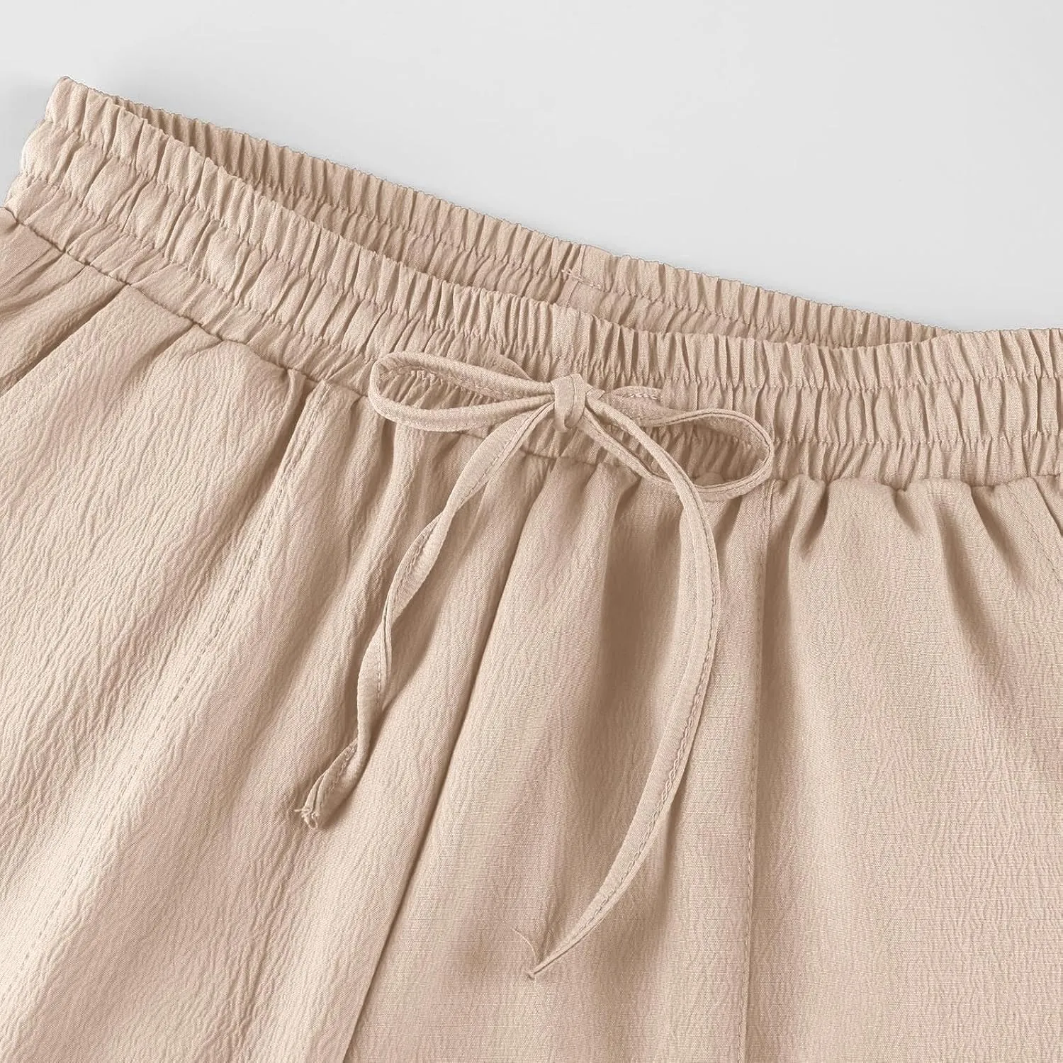 PTOLOCIF Womens Cotton Linen Pants Culottes Pants Elastic High Waist Wide Leg Palazzo Trousers Straight Leg Pant with Pockets