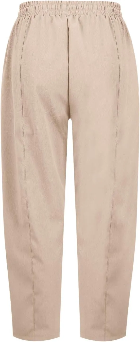 PTOLOCIF Womens Cotton Linen Pants Culottes Pants Elastic High Waist Wide Leg Palazzo Trousers Straight Leg Pant with Pockets
