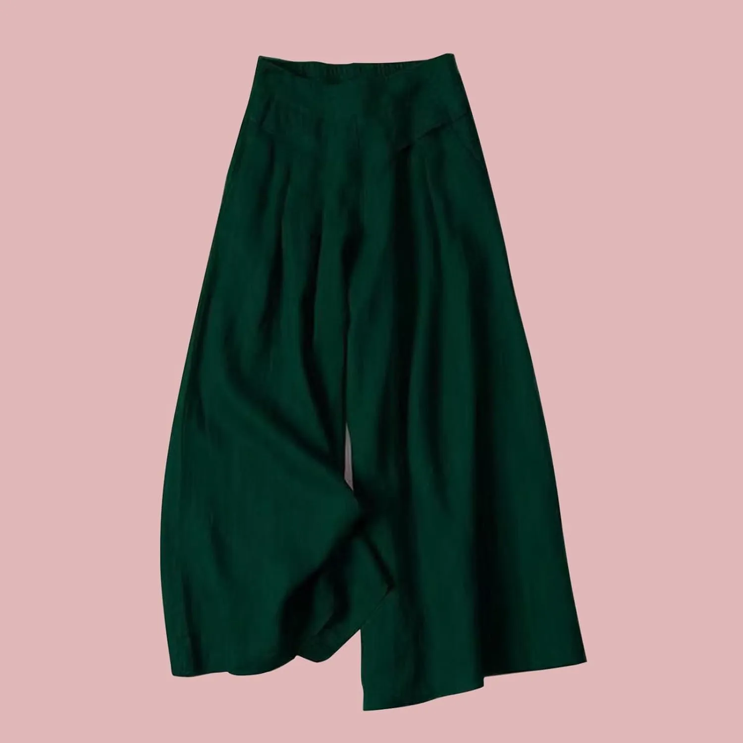 PTOLOCIF Women's Linen Blend Pants Culottes Pants Elastic High Waist Wide Leg Palazzo Trousers Straight Leg Pant with Pockets
