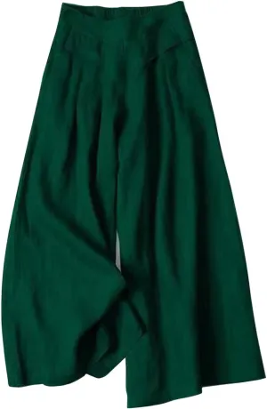 PTOLOCIF Women's Linen Blend Pants Culottes Pants Elastic High Waist Wide Leg Palazzo Trousers Straight Leg Pant with Pockets