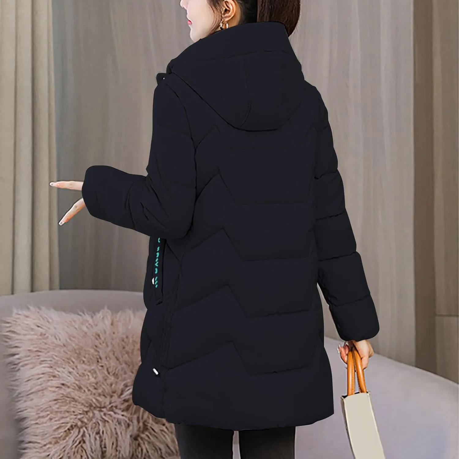 Puffer Jacket Womens with Hood Cotton Button Down Jackets Full Zip Up Overcoat Padded Coats Long Sleeve Outwear