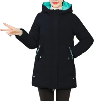 Puffer Jacket Womens with Hood Cotton Button Down Jackets Full Zip Up Overcoat Padded Coats Long Sleeve Outwear