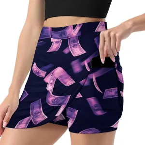 Purple Dollar Flying in The Air Women's Mini Tennis Skirt with Shorts Underneath Athletic Workout Cute Skorts