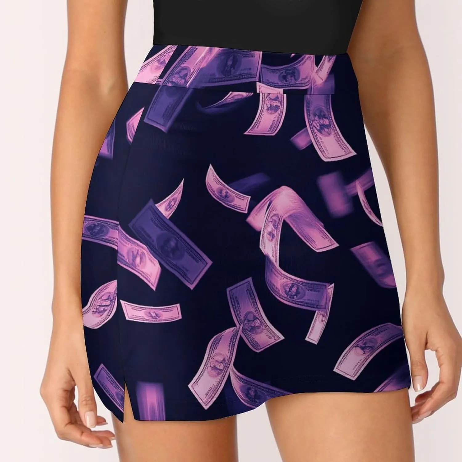 Purple Dollar Flying in The Air Women's Mini Tennis Skirt with Shorts Underneath Athletic Workout Cute Skorts