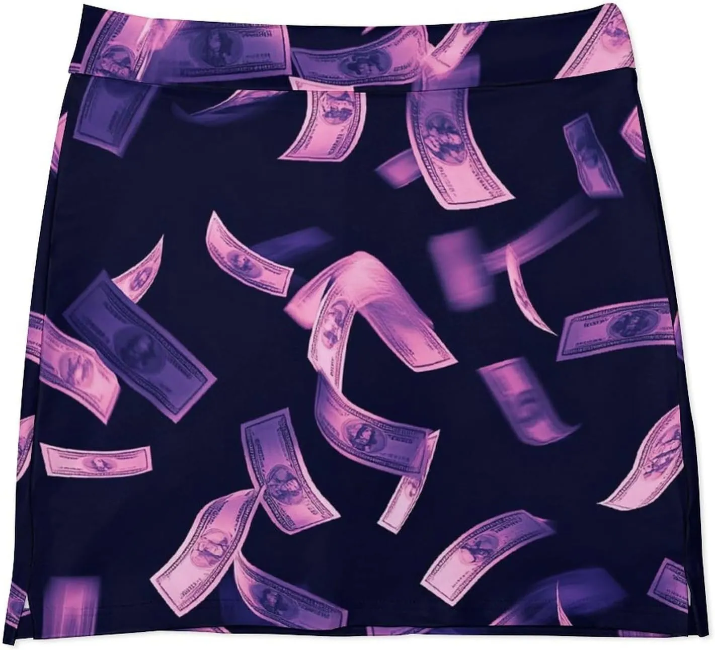 Purple Dollar Flying in The Air Women's Mini Tennis Skirt with Shorts Underneath Athletic Workout Cute Skorts