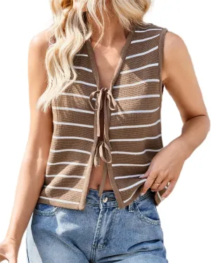 QegarTop Sweater Vest Women Crochet Tops Sleeveless Striped Summer Outfits 2025 Fashion Knit Clothes