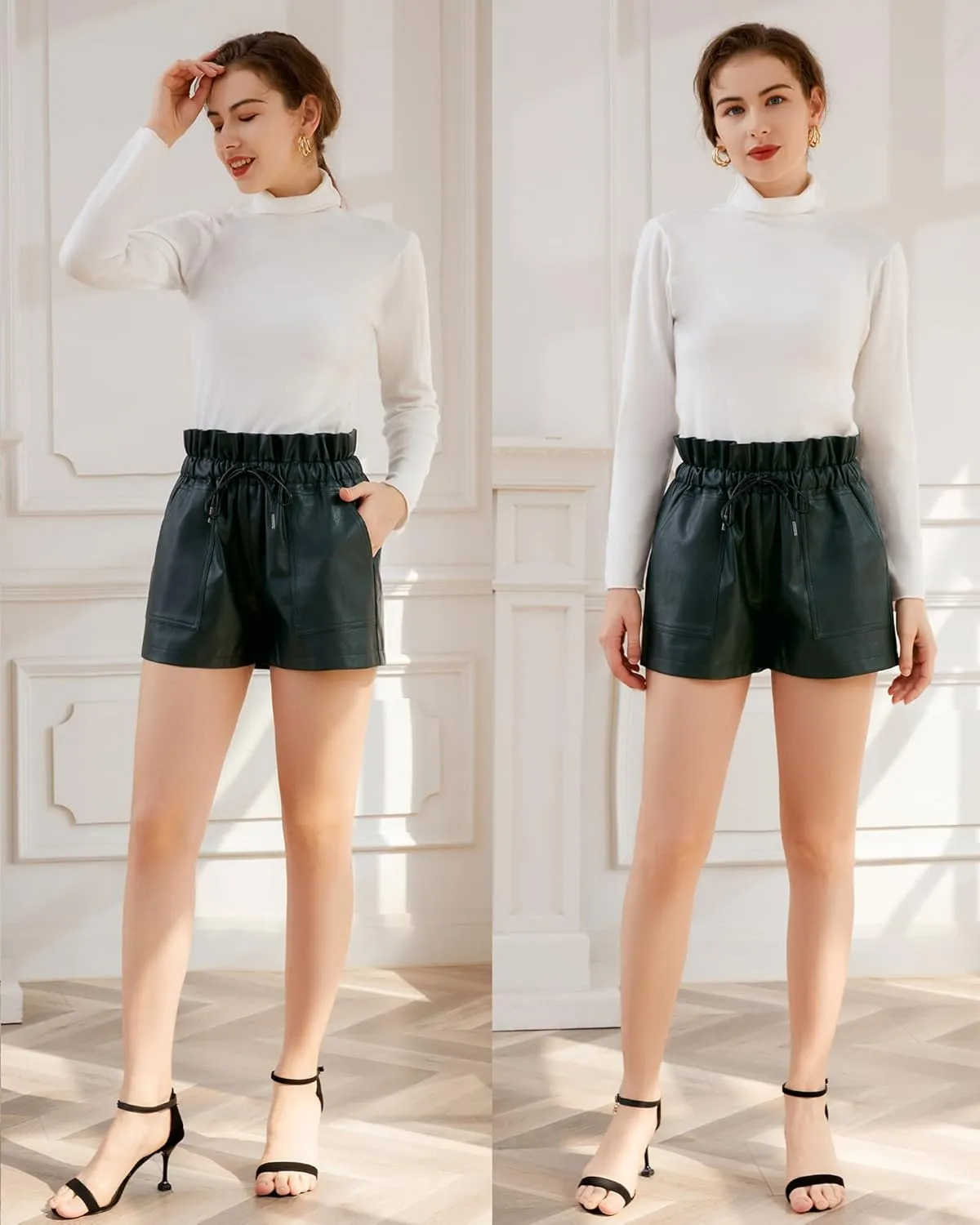 QIANXIZHAN Women's Leather Shorts, Faux High Waisted Wide Leg Sexy Shorts SP
