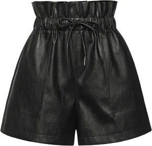 QIANXIZHAN Women's Leather Shorts, Faux High Waisted Wide Leg Sexy Shorts SP