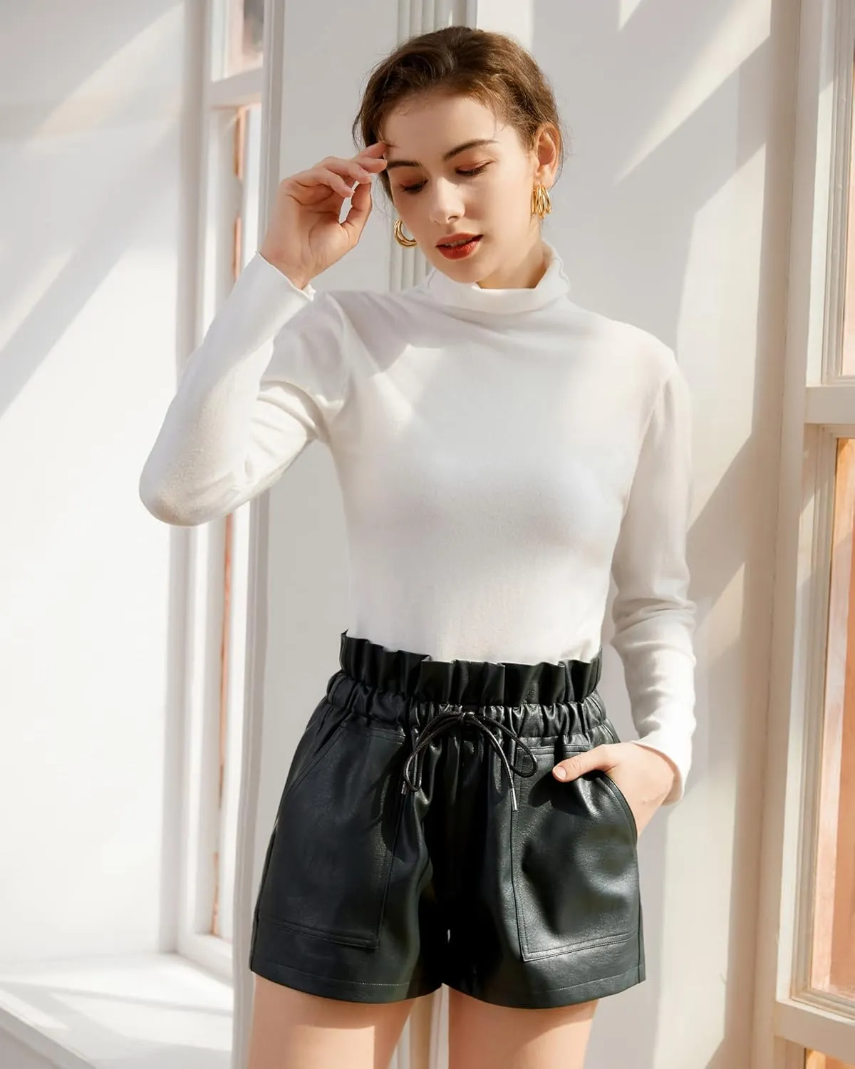 QIANXIZHAN Women's Leather Shorts, Faux High Waisted Wide Leg Sexy Shorts SP