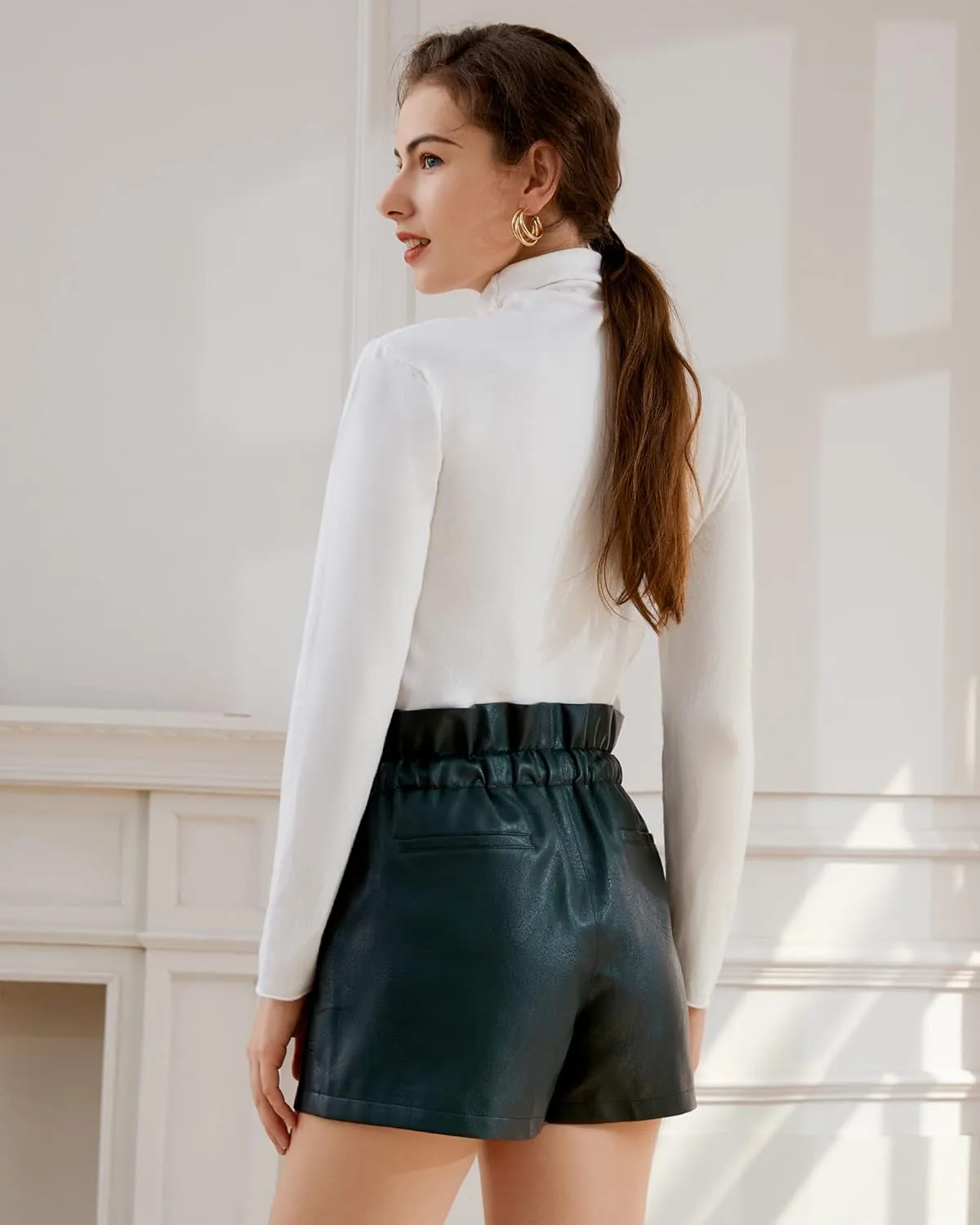 QIANXIZHAN Women's Leather Shorts, Faux High Waisted Wide Leg Sexy Shorts SP