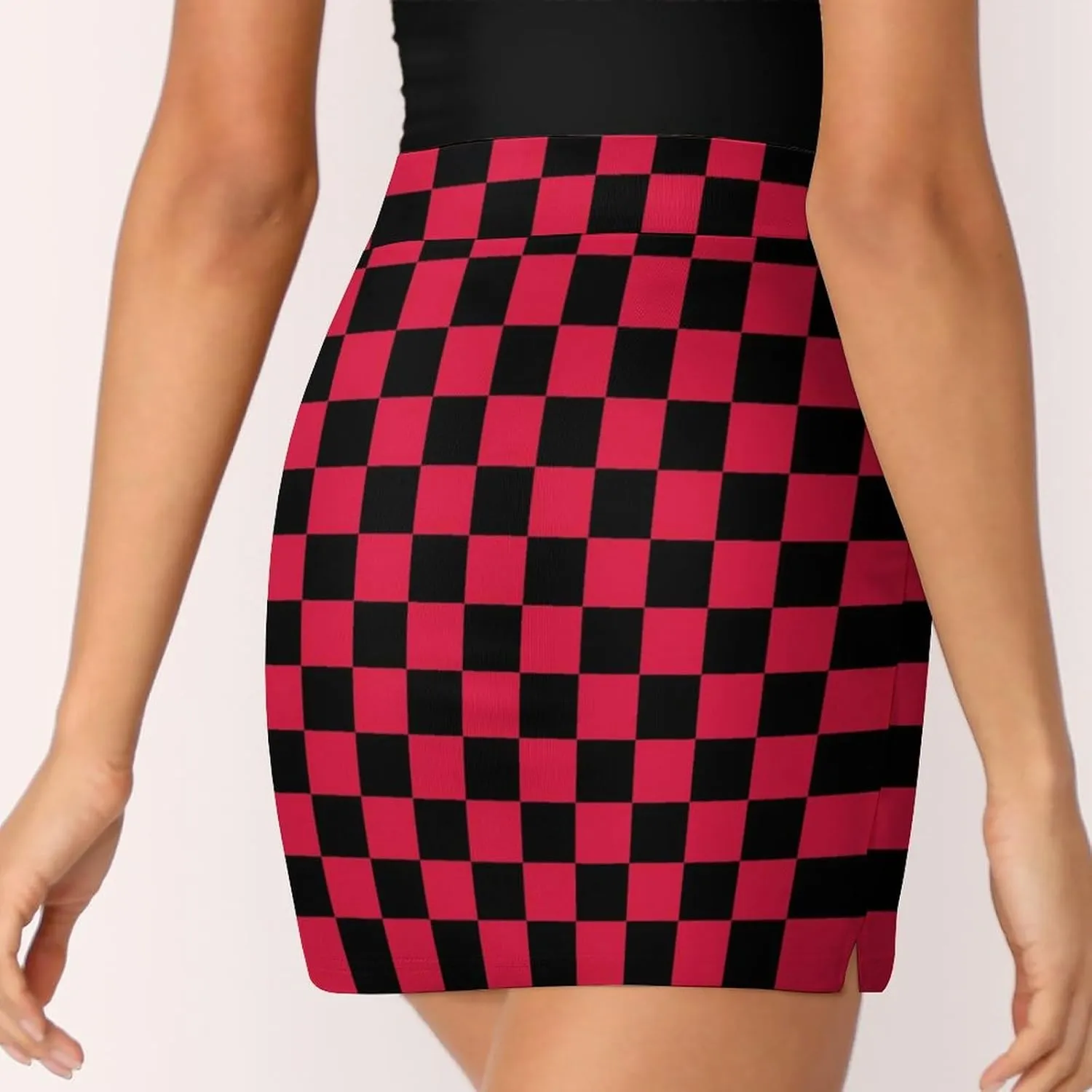 Red Black Checkered Women's Mini Tennis Skirt with Shorts Underneath Athletic Workout Cute Skorts