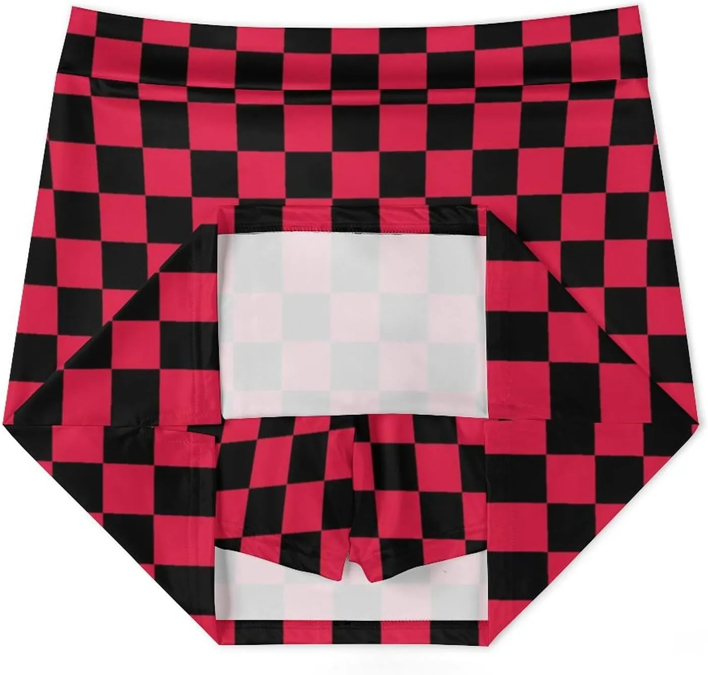 Red Black Checkered Women's Mini Tennis Skirt with Shorts Underneath Athletic Workout Cute Skorts