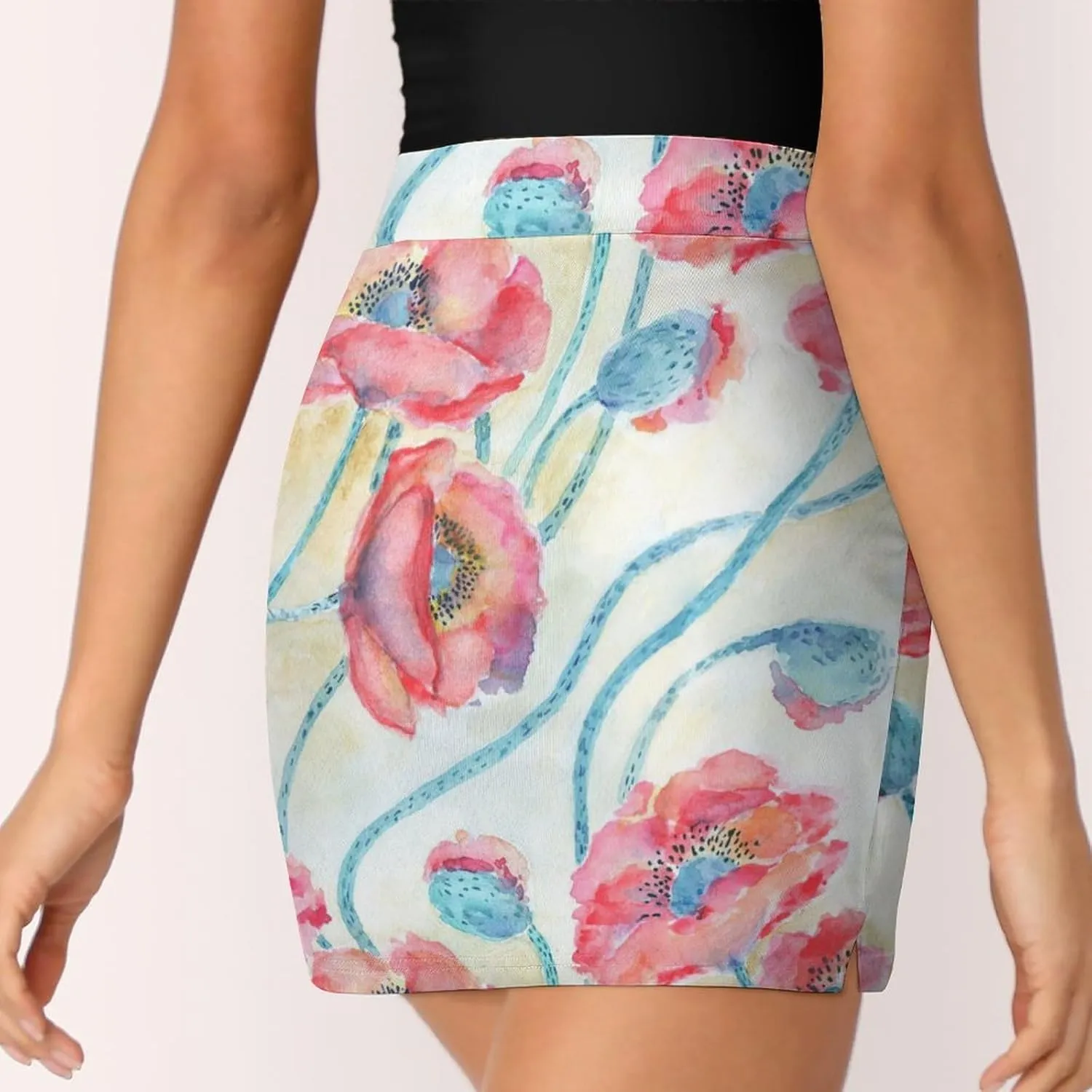 Red Poppies Flowers Women's Mini Tennis Skirt with Shorts Underneath Athletic Workout Cute Skorts