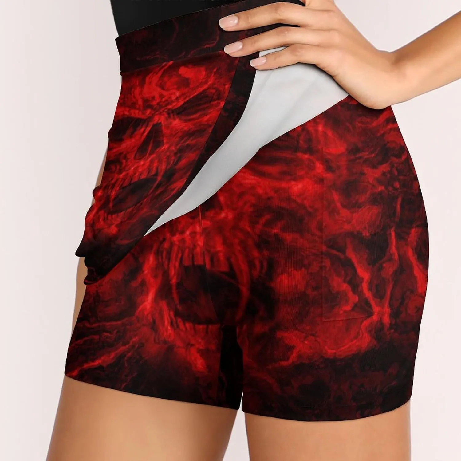 Red Skull Women's Mini Tennis Skirt with Shorts Underneath Athletic Workout Cute Skorts