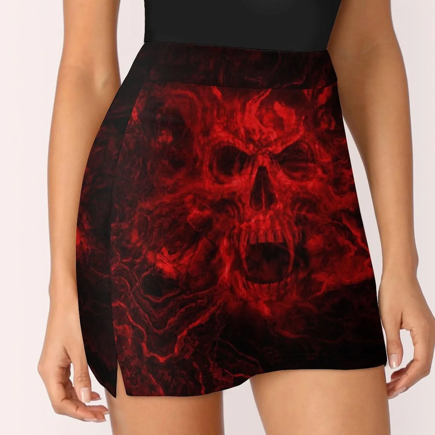 Red Skull Women's Mini Tennis Skirt with Shorts Underneath Athletic Workout Cute Skorts