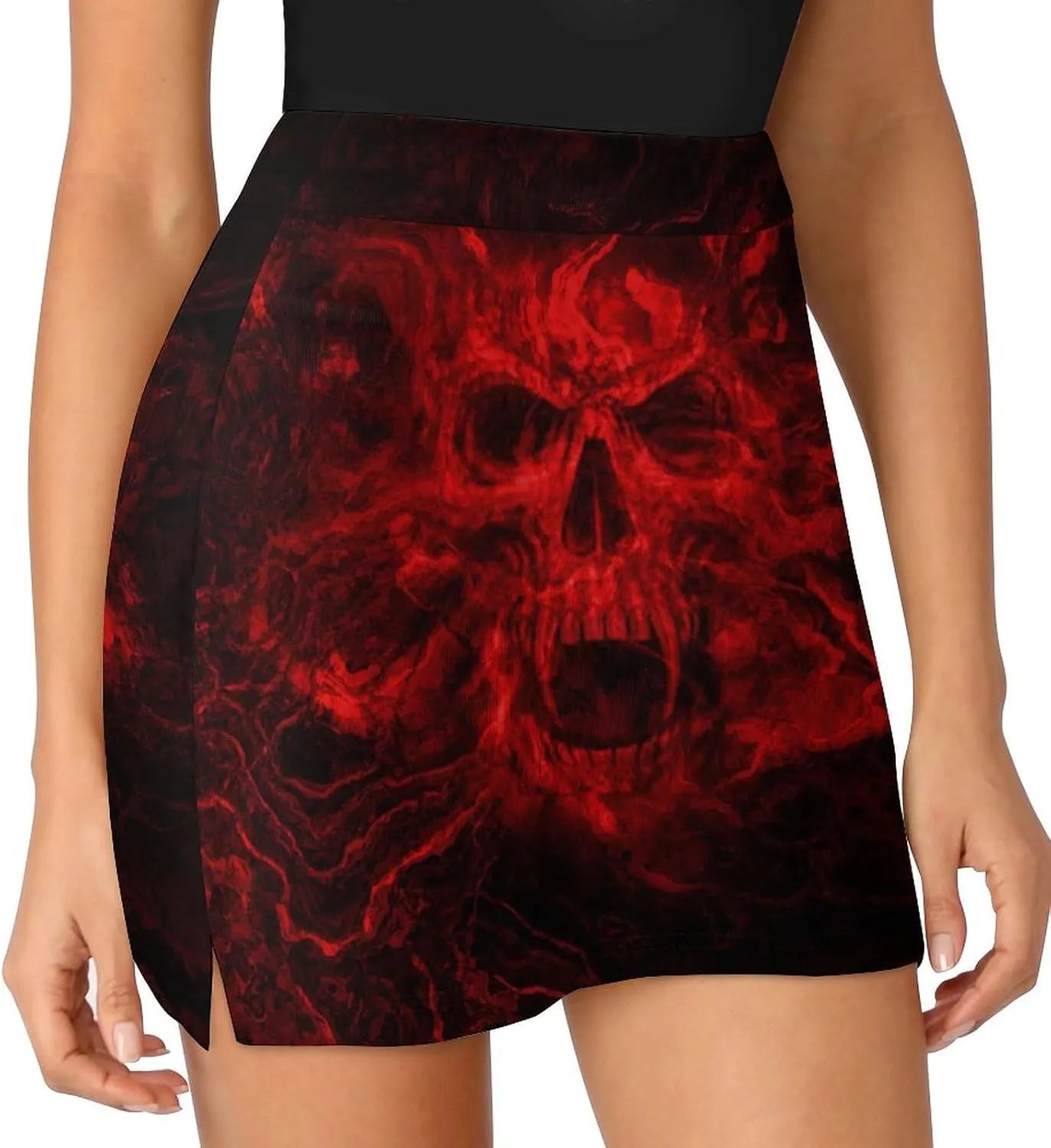 Red Skull Women's Mini Tennis Skirt with Shorts Underneath Athletic Workout Cute Skorts